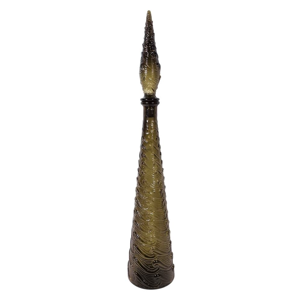 Vintage Empoli MCM Pointed Genie Bottle Decanter Wave Swirl Smoke Gray 22in